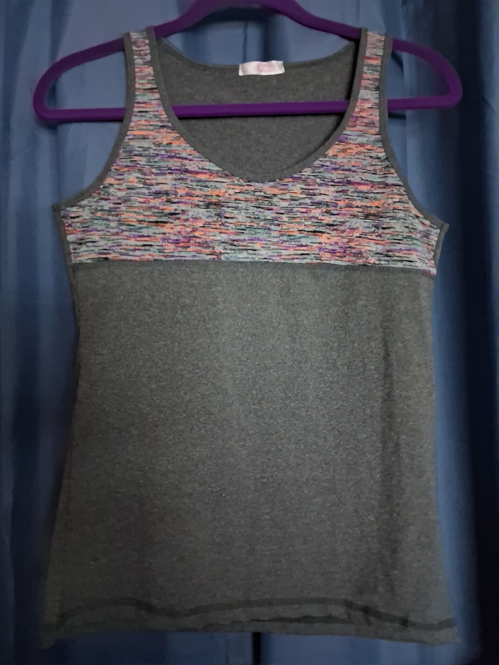 Gray Tank Top with Multicolor Space-Dye Yoke